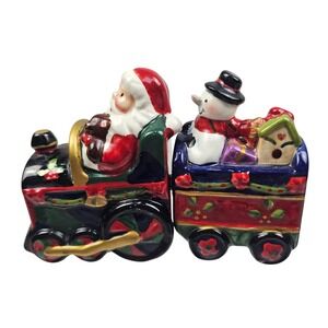 Cosmos Christmas Train Santa and Snowman Ceramic Salt and Pepper Shaker Set